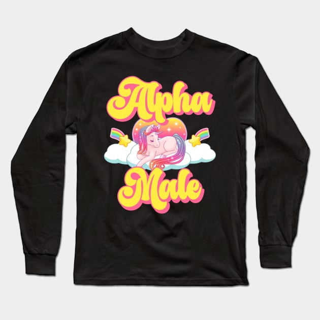 Alpha Male Funny Unicorn Funny Sarcastic Long Sleeve T-Shirt by Visual Vibes